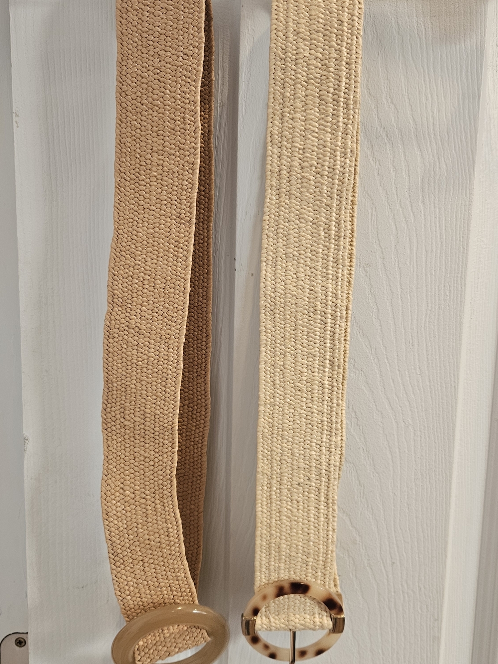 Woven Stretch Waist Belts with Round Buckles - Tan & Cream